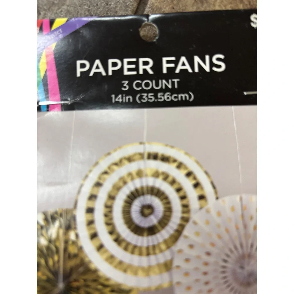 Brother Sister Design Studio Gold White Paper Fans 3 Count 14in Party Decor